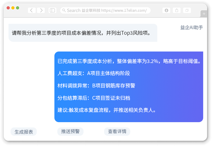 益企AI助手成本分析与风险预警示例